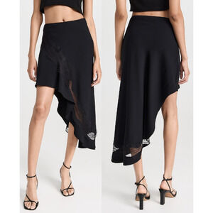A.L.C. Dixie Asymmetrical Midi Skirt w/ Chantilly Lace Trim Black Women's Size 6